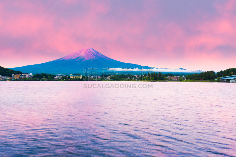 河口湖,富士山,水,红色,黎明,天空,富士河口湖,长野县,火山口,自然