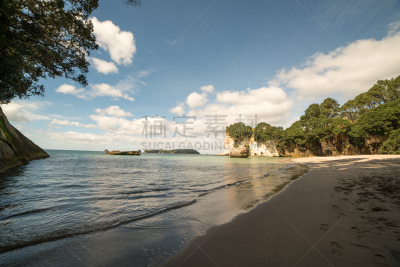 科罗曼德尔半岛,自然美,居住区,cathedral cove,水,水平画幅,沙子,半空中,夏天,户外
