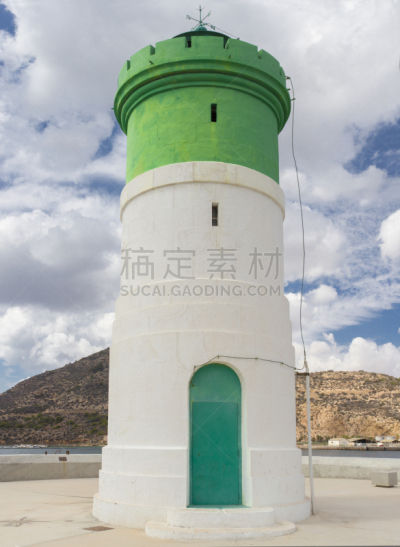 西班牙,灯塔楼,卡塔赫纳,绿色,安全,垂直画幅,防洪堤,海港,环境,图像