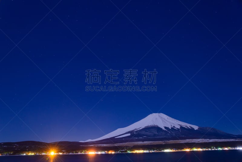 夜晚,富士山,山,湖,富士箱根伊豆国立公园,山之湖,山梨县,美,里山,水平画幅