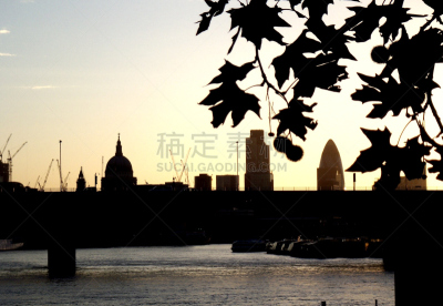 泰晤士河,城市天际线,伦敦,早晨,水,水平画幅,无人,户外,起重机,都市风景