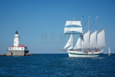 灯塔楼,有帆船,用篙撑船,秘密行动,水,风,休闲活动,夏天,湖