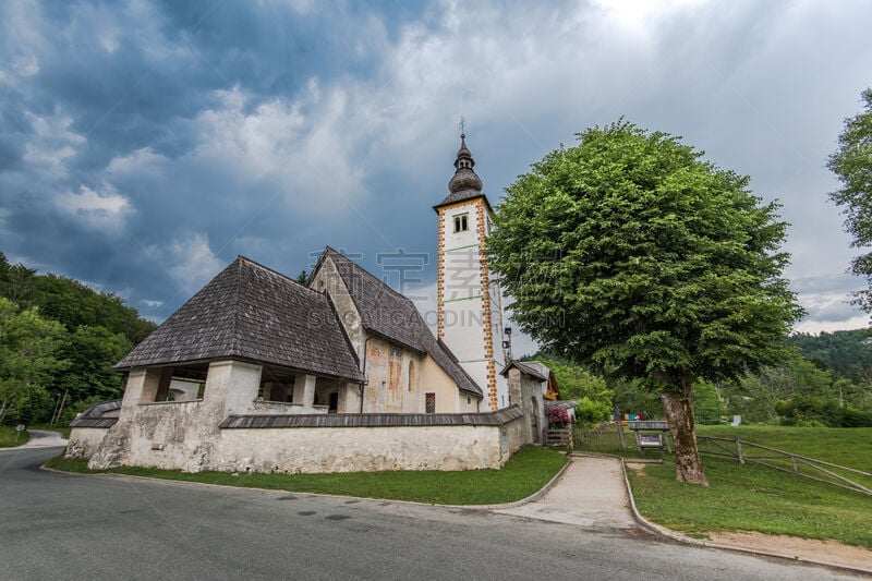 lake bohinj,教堂,斯洛文尼亚,侧面视角,john the baptist,浸信会,julian alps,水,天空,美