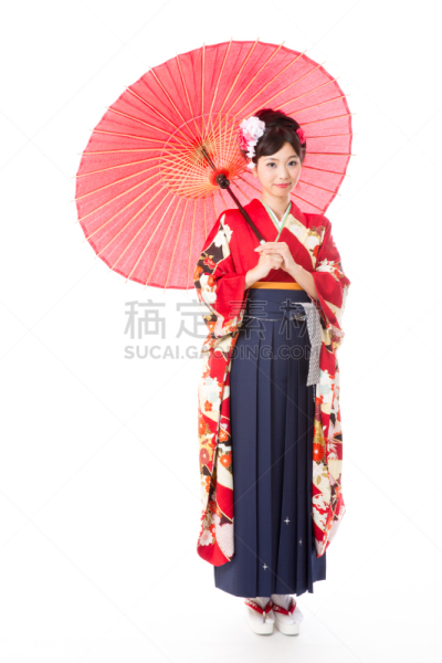 袴,美女,白色背景,分离着色,衣服,女人,长袖和服,和服,垂直画幅,仅成年人