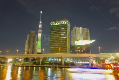 夜晚,河流,地形,river sumida,东京都墨田区,手电筒,水平画幅,无人,日本,户外