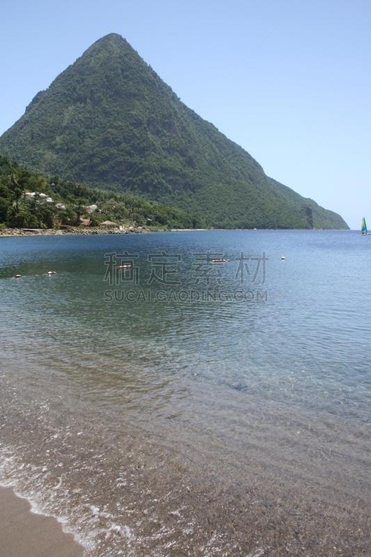 尖峰,圣卢西亚,海湾,左峰,著名景点,自然美,岩石,水湾,户外,天空