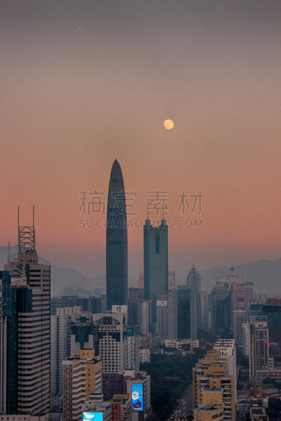 城市天际线,深圳,建筑外部,垂直画幅,天空,建筑,夜晚,无人,经济特区,黄昏