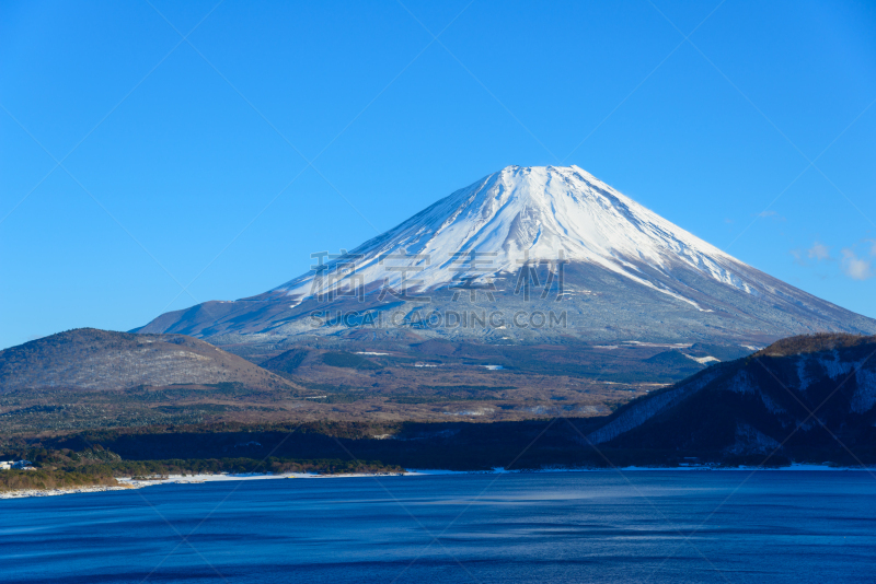 本栖湖,冬天,富士山,山,富士箱根伊豆国立公园,山梨县,美,里山,水平画幅,地形