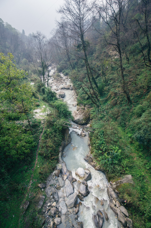 喜马拉雅山脉,山,河流,安纳普纳生态保护区,安娜普娜山脉群峰,垂直画幅,绿色,地形,无人,夏天