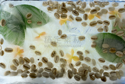 背景,冰,冻结的,绿色,咖啡豆,饮料,活力,寒冷,咖啡,清新