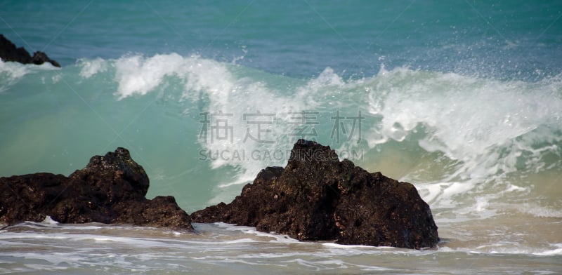 岩石,海滩,普亚卡岩石雕刻,波浪,高大的,早晨,水平画幅,沙子,无人,蓝色