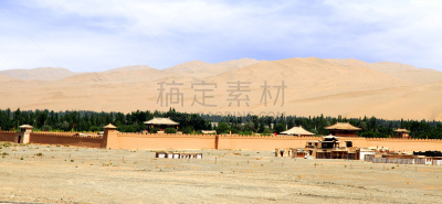 敦煌,天空,水平画幅,无人,蓝色,全景,古老的,居住区,黄色,宽的