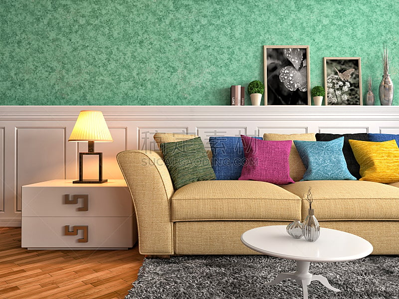 室内,沙发,绘画插图,三维图形,公寓,黄色,舒服,扶手椅,图像,家具