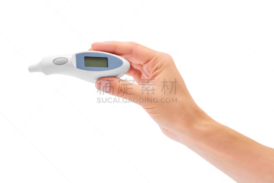 温度计,手,人的耳朵,白色背景,分离着色,留白,现代,技术,热
