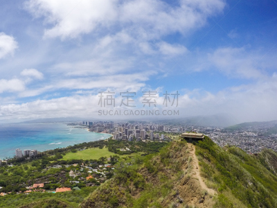 全景,航拍视角,檀香山,美国,金刚石头,旅游目的地,水平画幅,地形,无人,威基基