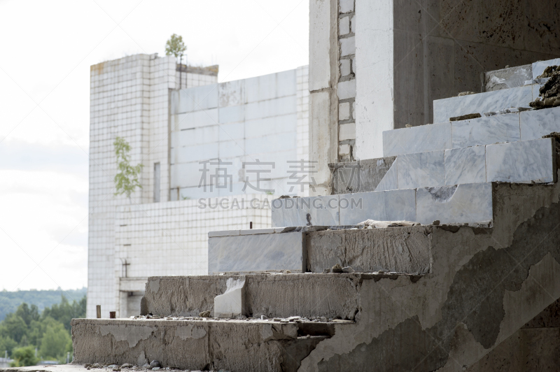 拆毁的,建筑业,楼梯,巨大的,化石,建筑体,高处,户外,毛石,混凝土