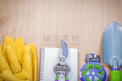 修枝夹,金属丝,领带,举起手,手套,铲子,柔和,水平画幅,无人,塑胶