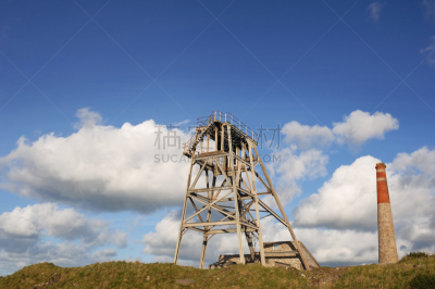 矿,巴特来克矿山（英国）,铜矿,天空,留白,康沃尔,水平画幅,无人,古老的,英格兰
