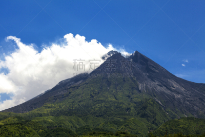 墨拉皮火山,自然,爪哇,水平画幅,熔岩,蓝色,户外,火山,山,亚洲