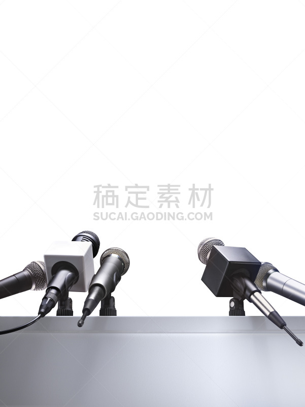 麦克风,记者招待会,垂直画幅,无人,会议,新闻记者,白色背景,背景分离,讲台