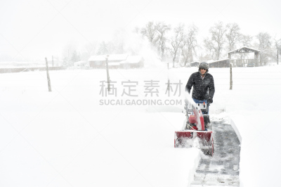 吹雪机,车道,男人,透明,耕犁,耕地,扫雪车,冬季服务,裘皮帽,雪堆