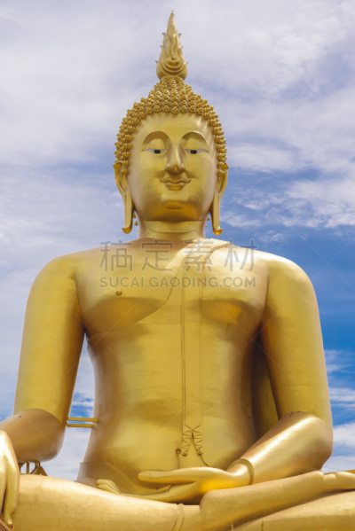 僧院,太阳穴,雕像,红统,金佛寺,天坛大佛,垂直画幅,天空,黄金,蓝色