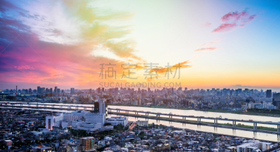 东京,黑云压城,城市天际线,日本,云,山,富士山,航拍视角,在下面,日落