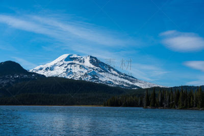 湖,山,风景,宁静,自然,天空,留白,南姐妹峰,美国,水平画幅