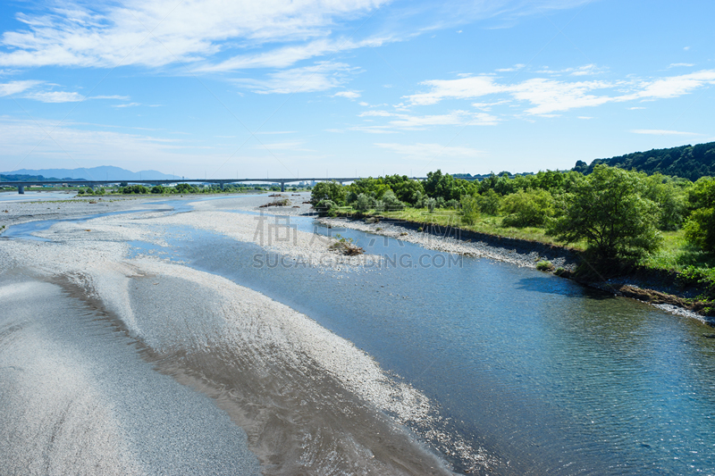 大井河,摄像机拍摄角度,桥,自然,水,天空,水平画幅,无人,蓝色,日本