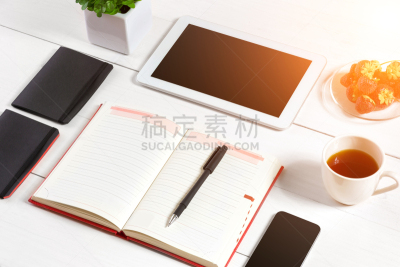 白色,书桌,杯,看风景,办公室,在上面,空白的,桌子,笔记本,设备用品
