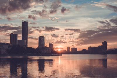 天空,河堤,都市风景,河流,叶卡捷林堡,城市,池塘,中心,非凡的,日落