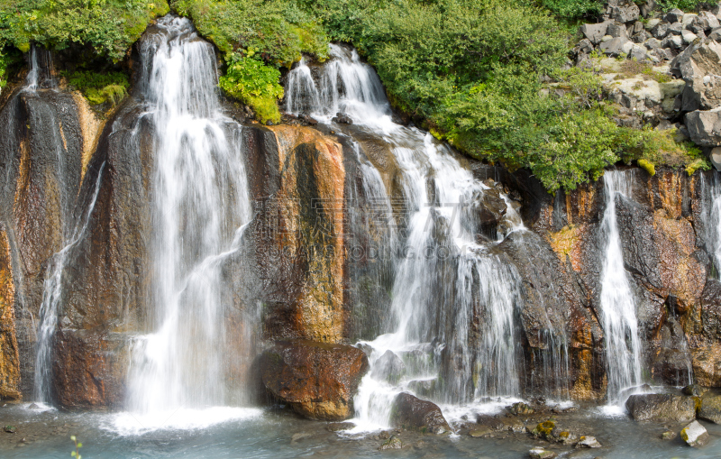 瀑布,hraunfossar,冰岛国,水,沟壑,水平画幅,夏天,户外,白色,山