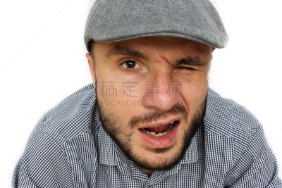 看,鸭舌帽,背景分离,仅男人,肖像,仅一个男人,模板,影棚拍摄,眼镜