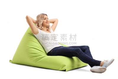 懒人椅,女人,舒服,座位,水平画幅,椅子,家具,白人,沙袋,仅成年人
