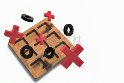 三维图形,井字游戏,木制,白色背景,红色,绘画插图,数字0,翘起大拇指,黑色,十字架