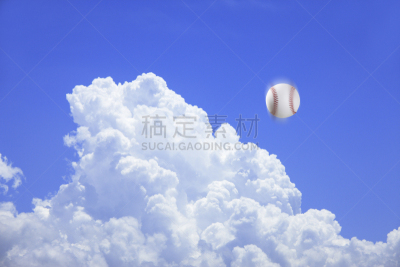 棒球,球,天空,水平画幅,云,蓝色,日本,夏天,全垒打,球体