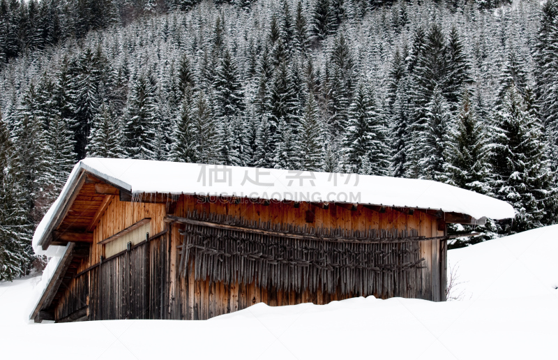 牧人小屋,冬天,小瓦尔瑟谷,水平画幅,雪,白人,居住区,运动,奥地利,山