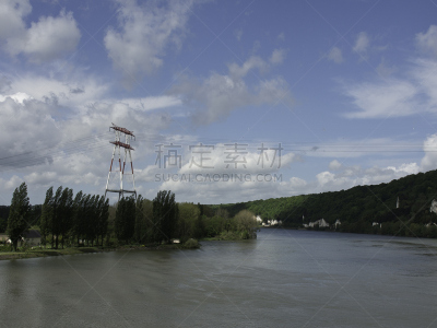 塞纳河,河流,鲁昂,水,水平画幅,绿色,无人,户外,船,法国