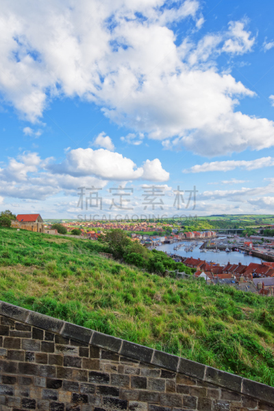 英国,海岸线,惠特比市,德国北海地区,埃斯克河,惠特比修道院,约克,码头周围,约克郡,垂直画幅