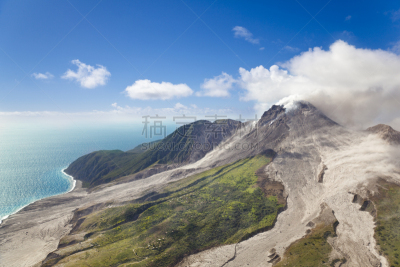 蒙特塞拉特,苏弗里埃尔火山,英属蒙塞拉特岛,火山碎屑流,加勒比海,火山,加勒比海地区,水,天空,草原