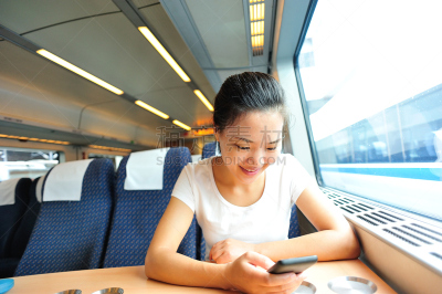 高速列车,好消息,青年女人,商务,旅途,交通工具内部,商务旅行,舒服,收到,沟通