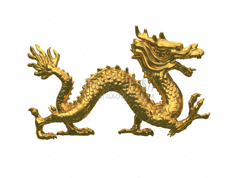 龙,黄金,中国龙,图腾柱,水平画幅,形状,符号,背景分离,金属,侧面视角
