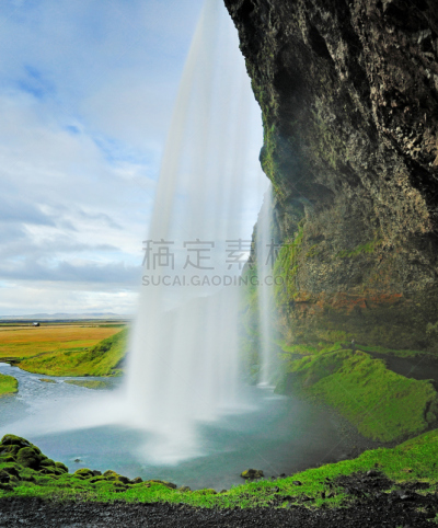 冰岛国,在之后,塞里雅兰瀑布,自然,垂直画幅,Seljalandsfoss Waterfall,旅游目的地,瀑布,无人,欧洲