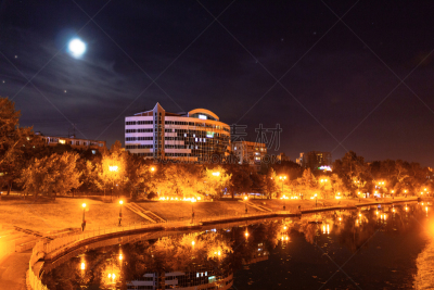 夜晚,哈巴罗夫斯克,俄罗斯,城市,池塘,八月,2018,水,天空,美