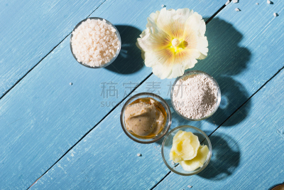 彩妆,化妆用品,乳木果,粘土,蓝色,奶油,留白,水平画幅,无人,spa美容