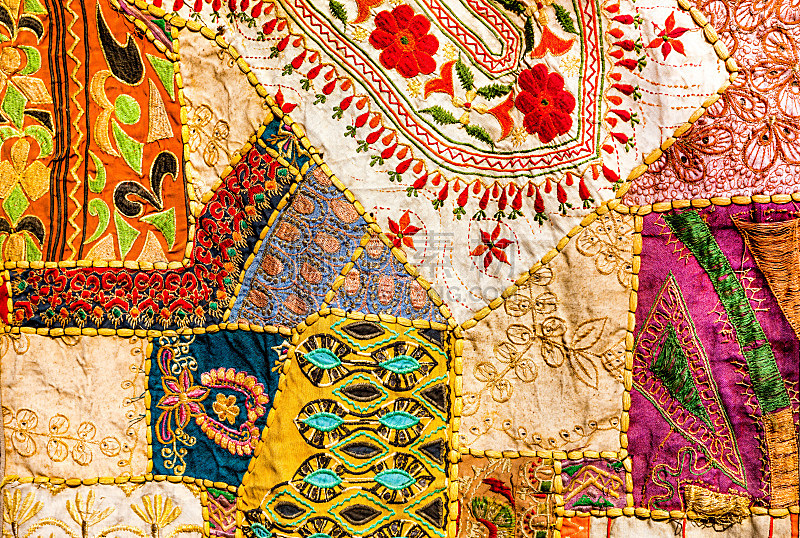 古老的,拉贾斯坦邦,印度,印度次大陆人,拼缝物,地毯,褐色,棉被,艺术,水平画幅