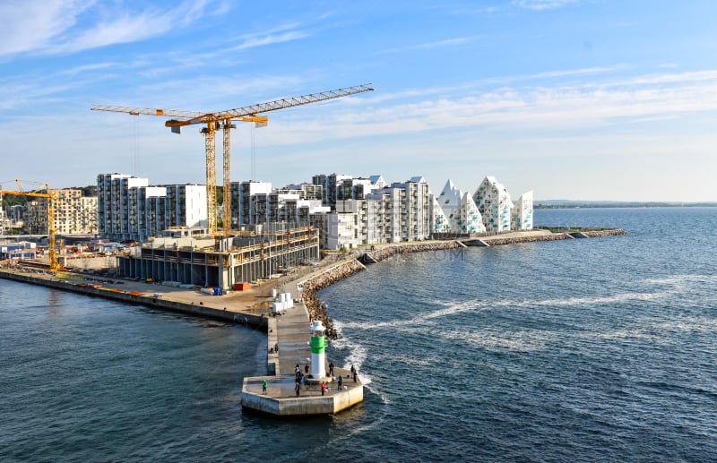 奥胡斯,海港,丹麦,建筑工地,斯堪的纳维亚半岛,房屋建设,商用码头,建筑业,海岸线,波罗的海