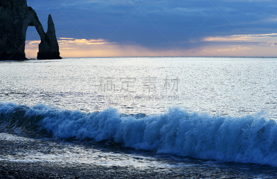 诺曼底埃特塔尔海滩,波浪,水平画幅,无人,2015年,户外,诺曼底,法国,海洋,日落