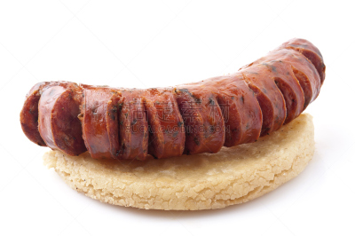 西班牙香肠,玉米饼,南方食品,格子烤肉,肉,香肠,白色背景,背景分离,饮食,食品
