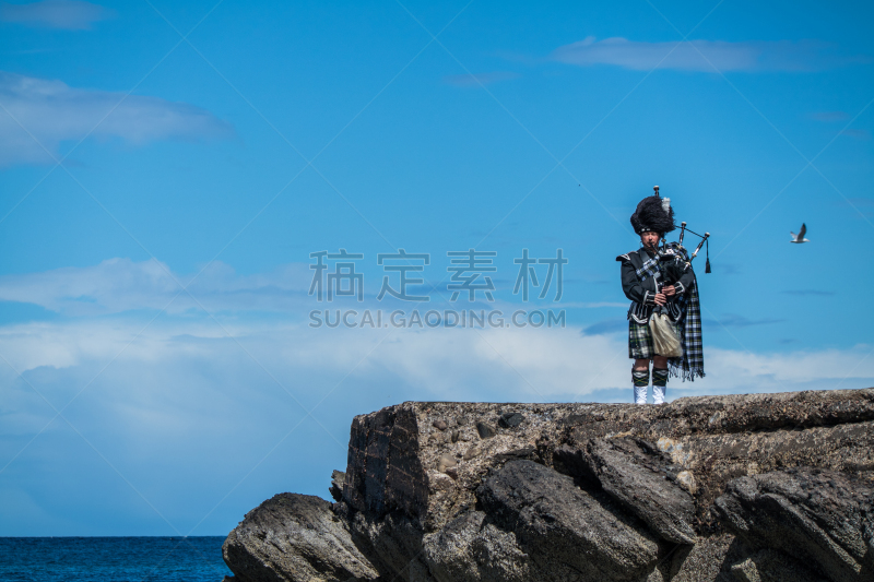 苏格兰风笛,本兰小镇,苏格兰高地,传统,高统靴,笛手,苏格兰短裙,海岸线,2015年,夏天